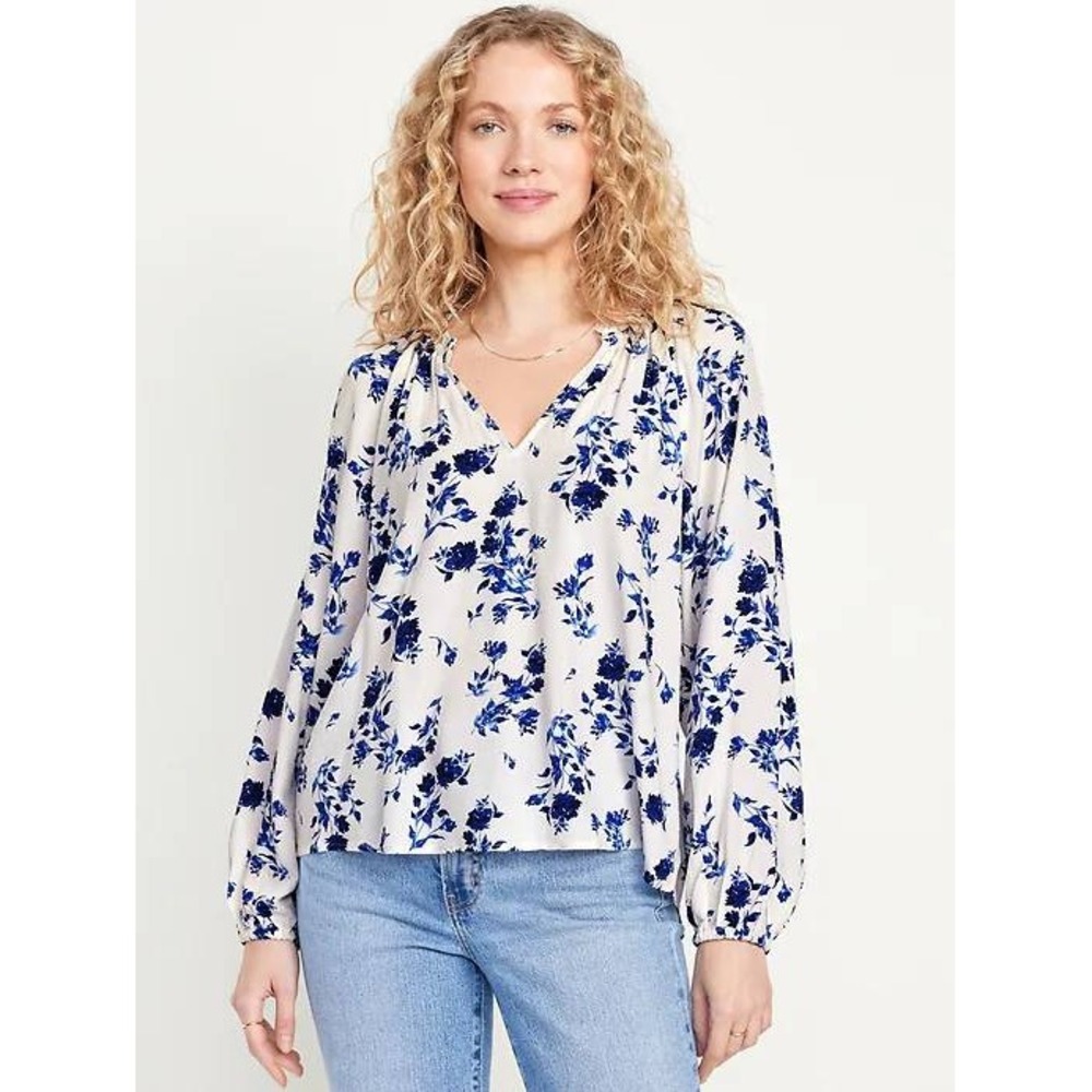 OLD NAVY White floral blouse | Lightweight flowy feminine | Small